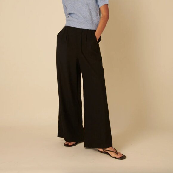 Nobody'S Child Pants - Nobody's Child Black Linen-blend Parker Wide Leg Trousers - US10